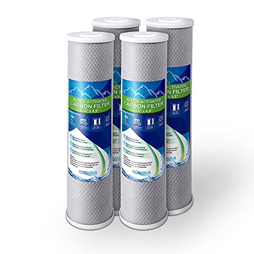 High Capacity Coconut Shell Carbon Block Water Filter 5 Micron Cartridge 4.5" x 20" for Universal Whole House System WELL (4 Count)