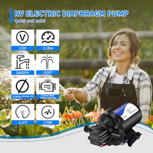 110V RV Fresh Water Transfer Pump for garden Hose Pool Draining Irrigation Diaphragm Pump 4.0GPM 45PSI Water Pressure Booster Pump On Demand Diaphragm Washdown Pump (97.28 Ounce)