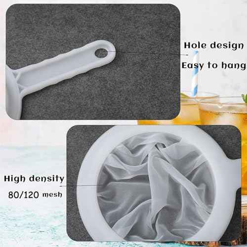 2 Piece Fine Nylon Mesh Strainer Kitchen Food Yogurt Mesh Sieve Plastic Mesh Colander with Handle Mini Brine Shrimp Separation Net for Filtering Juice Milk Soy Coffee Honey Wine Yogurt (2 Count)