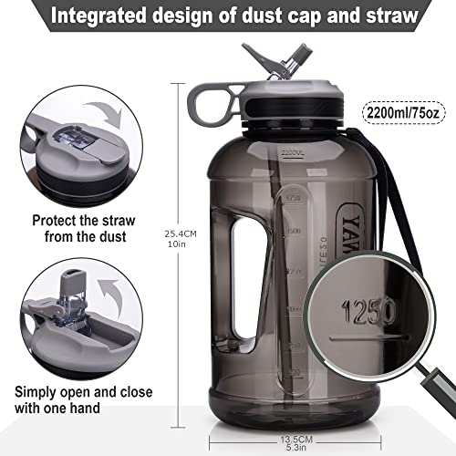 Half Gallon Water Bottle with Straw Leakproof Large Sports Water Bottle with Handle 2L