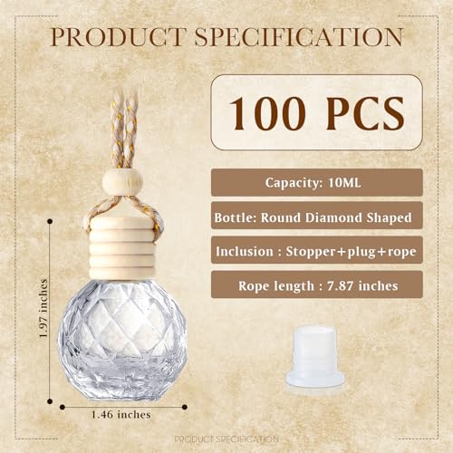 100 Pcs Car Diffuser Bottles Empty Bulk with Wood Cap (100 Count)
