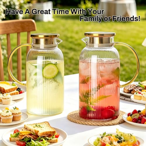 2 PACK Glass Pitcher with Lid (2 Count)
