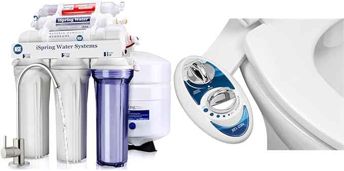 iSpring RCC7AK 75 GPD 6-Stage RO Water Filter + Luxe Bidet NEO 120 Self-Cleaning Nozzle Toilet Attachment