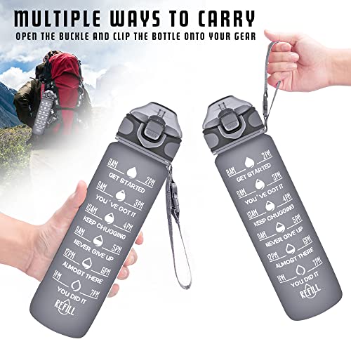 32 oz Drinking Water Bottle with Times to Drink and Straw