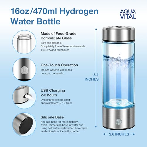 Aqua Vital Hydrogen Water Bottle 2026 Generator 16 oz SPE PEM Ionized H2
