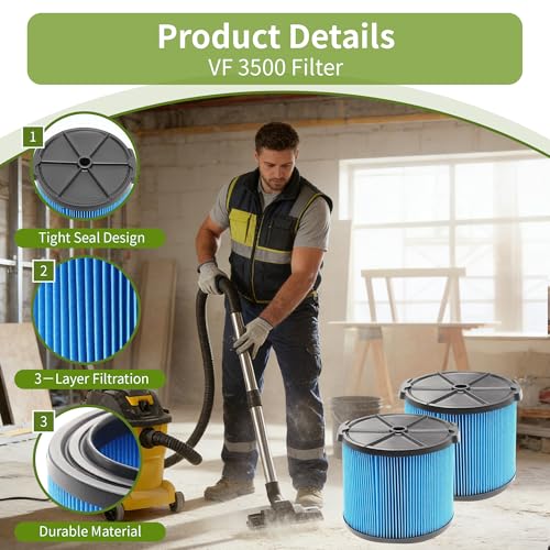 2 Pack Wet Dry Vac Filter VF3500 3 Layer Fine Filter