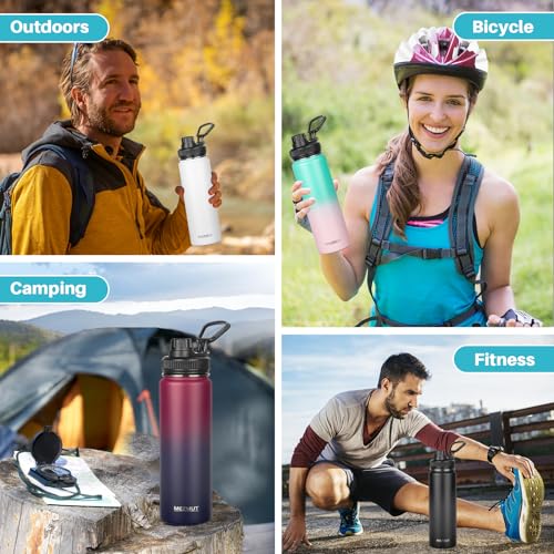 24oz Sports Insulated Water Bottle for School with 2 Lids