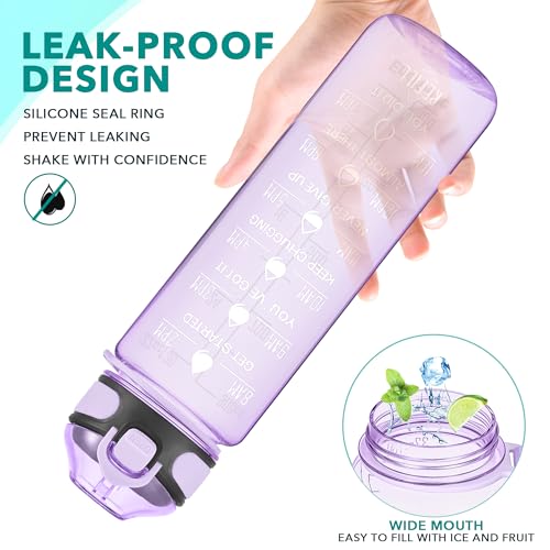 32 oz Water Bottle with Times to Drink and Straw