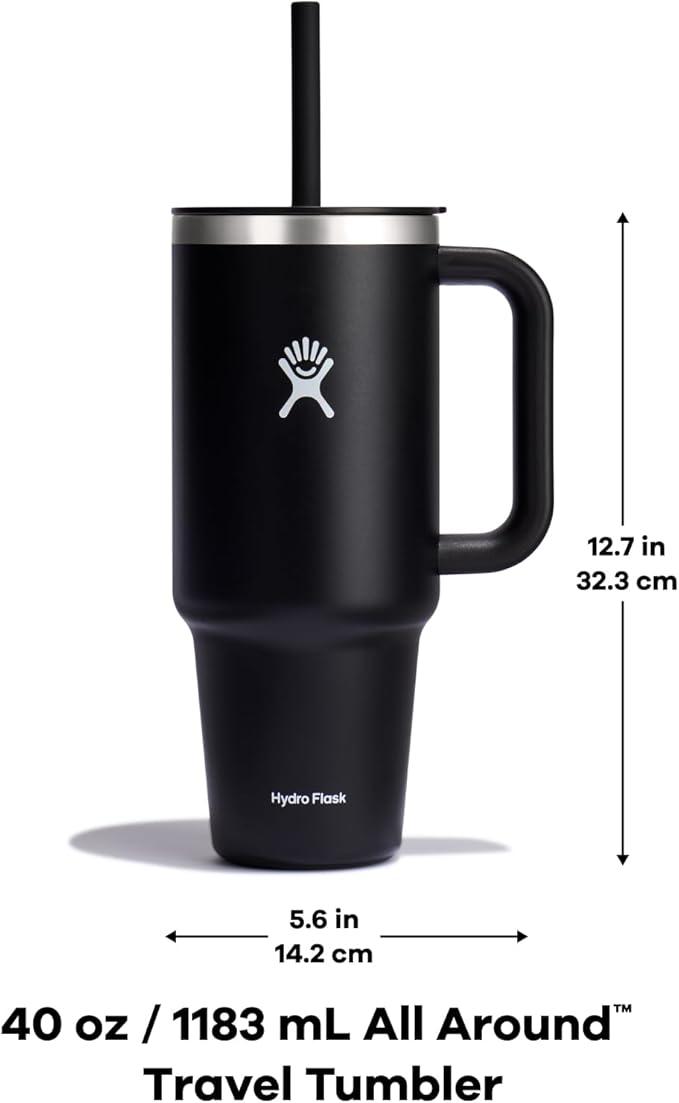 Hydro Flask Travel Tumbler with Handle, Lid and Straw - Insulated Stainless Steel in 40 Oz White