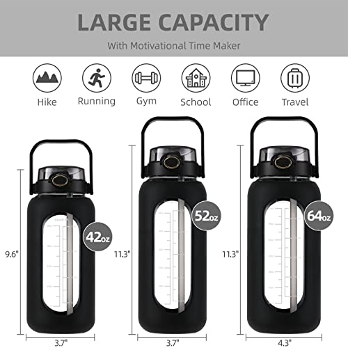 64 oz Glass Water Bottle with 2