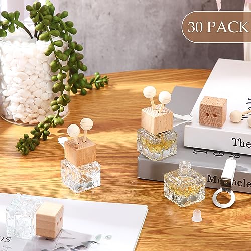 30 Pack Car Diffuser Bottles Glass Wood Cap with Vent Clip (30 Count)