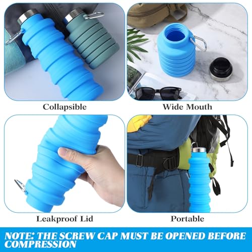 4 Pcs Collapsible Water Bottles 17 oz Reusable Silicone Foldable Travel Water Bottle Portable Leak Proof Sports Bottles for Gym Camping Hiking (4 Count)