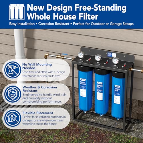 WF3-02 3-Stage Free-Standing Whole House Water Filtration System, Reduces Heavy Metals (Lead, Mercury, Arsenic, Cadmium, Chromium), Chlorine, Sediment, Odor, and VOC’s