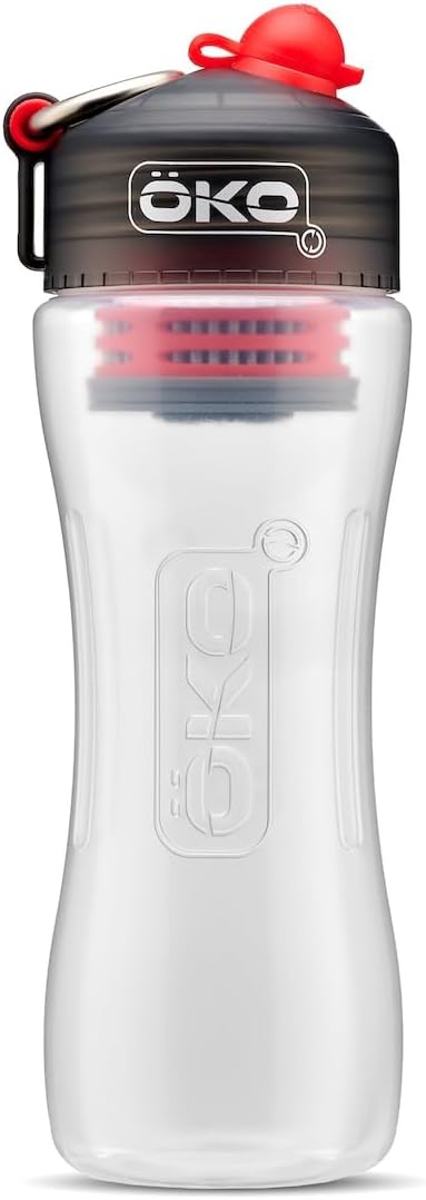 ÖKO H2O Filtration Water Bottle with Advanced Electro-Adsorption Filter, Portable Water Filter Bottle for Travel, Hiking & On The Go, BPA-Free Reusable Bottle, Long Lasting 100 Gallon Filter, 22 Oz