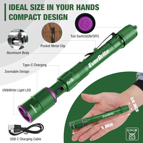 Rechargeable Pen Flashlight with UV and White Light