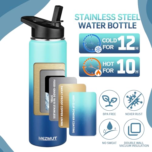 24oz Sports Insulated Water Bottle for School with 2 Lids