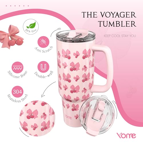 40oz Bow Cherry Tumbler Handle and Flip Straw