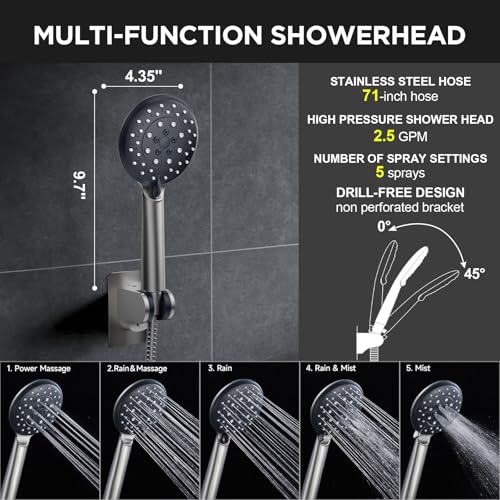 Gunmetal Gray 11.8" High Pressure Shower Head with Handheld