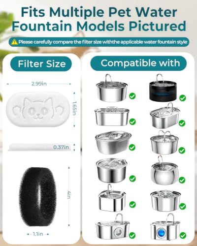 24 Pack Cat Water Fountain Filter for Stainless Steel Pet Water Dispenser (12 Count)