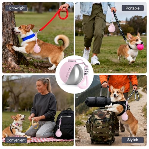 Portable Dog Water Bottle 10oz Stainless Steel Travel Dog Water Dispenser with Bowl No