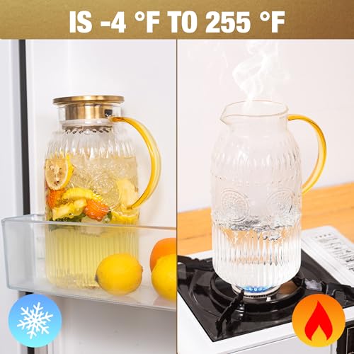 Glass Pitcher with Lid 68oz 2L Vintage Water Carafe Beverage 2Pack (2 Count)