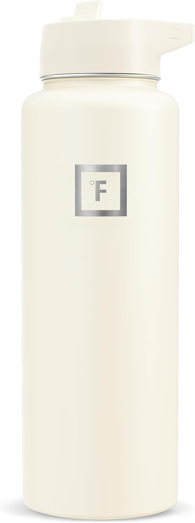 IRON °FLASK Camping & Hiking Hydration Flask with Straw, Wide Mouth Insulated Stainless Steel Sports Water Bottle - Cashmere Cream 40 oz - Straw (1 Lid)