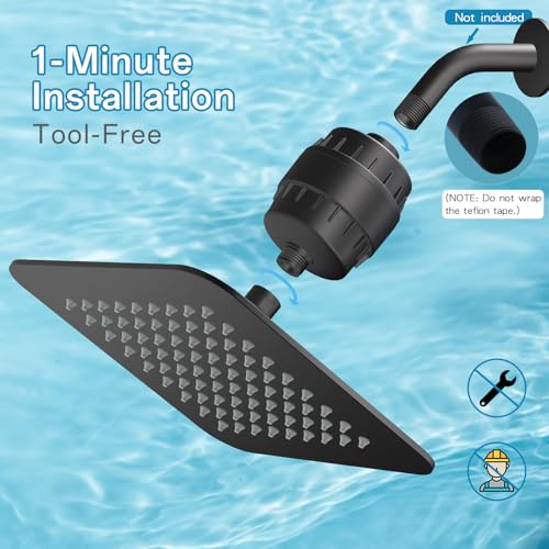 8'' High Pressure Filtered Shower Head Combo 20 Stage Shower Filter for Hard Water