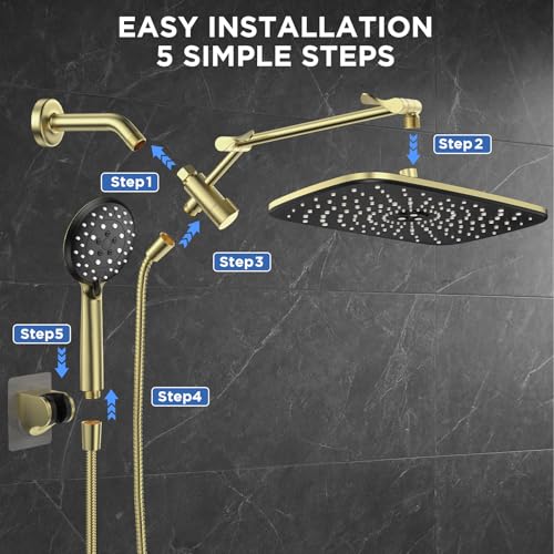 Gold 11.8" High Pressure Shower Head with Handheld