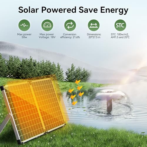 50W Solar Pond Filter Pump 580 GPH for Pond up to 2000 Gallons