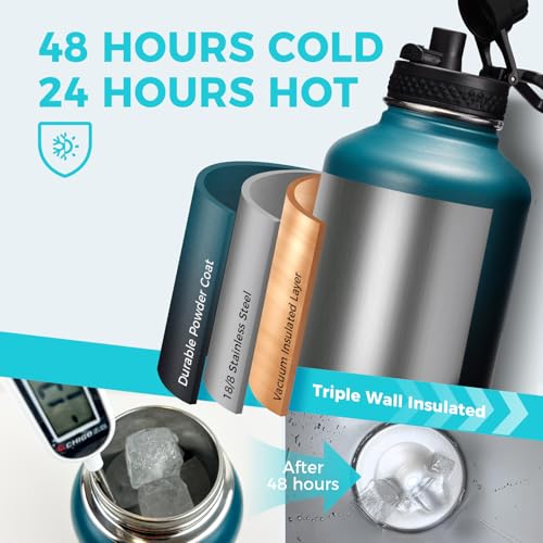 64 oz Insulated Water Bottle with Straw & Auto Spout Lids (9 Count)