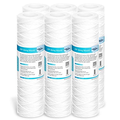 5 Micron 10"x2.5" String Wound Whole House Water Filter Replacement Cartridge Universal Sediment Filters for Well Water (6 Count)