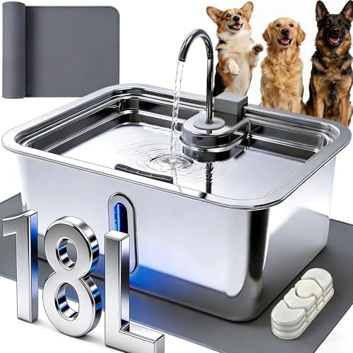 18L 4.76Gal Extra Large Dog Water Fountain with Silicone Mat & 3 Filters (608.73 Ounce)