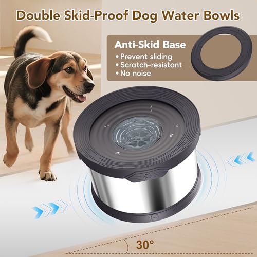 10L Dog Water Bowl No Spill Stainless Steel for Slow Drinking Grey