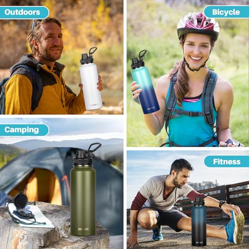 40oz Large Metal Sports Insulated Water Bottle with 2 Lids