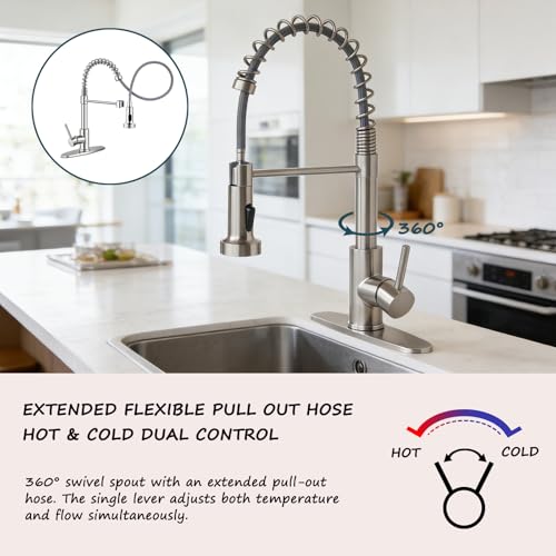 Kitchen Faucet with Pull Down Sprayer SUS304 Stainless Steel High Arc Brushed Nickel Pull Out Kitchen Sink Faucets Utility Laundry Farmhouse Camper Rv Modern for 1 or 3 Hole Sink