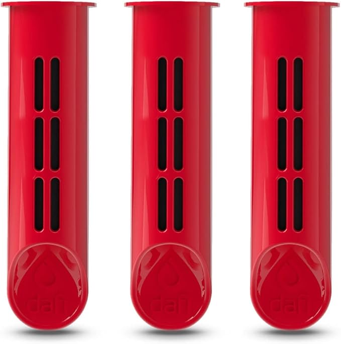 Dafi Water Bottle Filter Replacement Red – 3-Pack Carbon Filters for Dafi Soft & Solid Bottles – 40 Gallons Efficiency – Removes Chlorine Taste – BPA-Free – Made in Europe