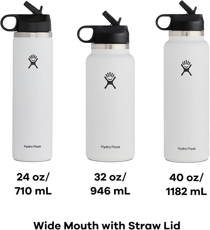 Hydro Flask 32 Oz Wide Flex Straw Cap Bottle - Insulated Stainless Steel - Wide Straw Lid, Non Spill, Leakproof in Rain