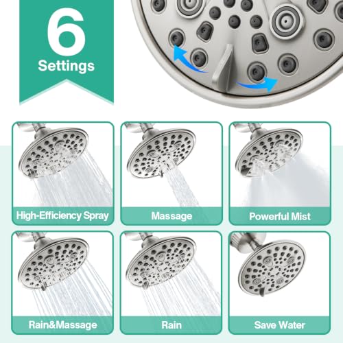 6 Spray High Pressure Filtered Shower Head for Hard Water Combo