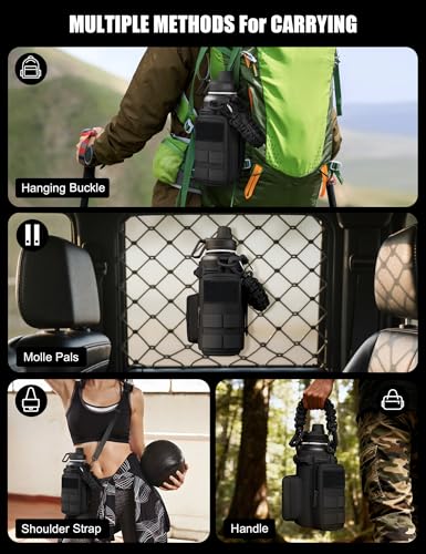 32 Oz Black Tactical Water Bottle with 2 Lids