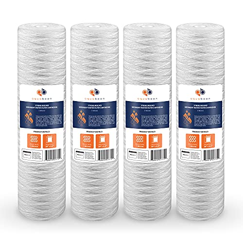 1 Micron Whole House 20" x 4.5" String Wound Water Filter Replacement Cartridge for Well Water Compatible with SWC (4 Count)
