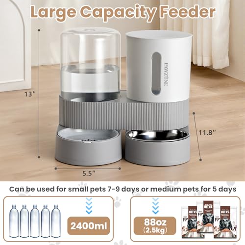 2 Pack Automatic Cat Feeder Stainless Steel Water Dispenser Gravity Food Feeder and Waterer Set with Pet Food Bowl for Small Medium Kitten Puppy Pets Large Capacity