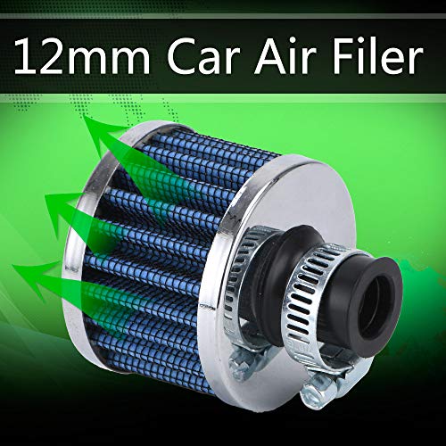 PTNHZ Universal 2 PCS 12mm Auto Cone Mini oil Air Intake Filter Crankcase Vent Valve Cover Breather Filter Flow Air Filters Blue (2 Count)