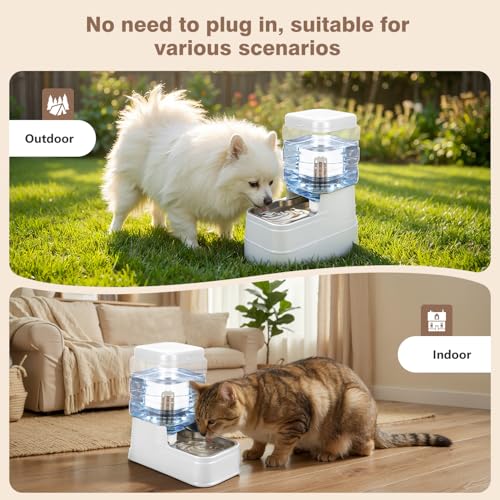 1.1 Gallon Pet Automatic Dog Water Dispenser Cat Gravity Waterer Feeder with Stainless Steel Bowl 8L Large Capacity Puppy Feeding Raised Bowls with Filter