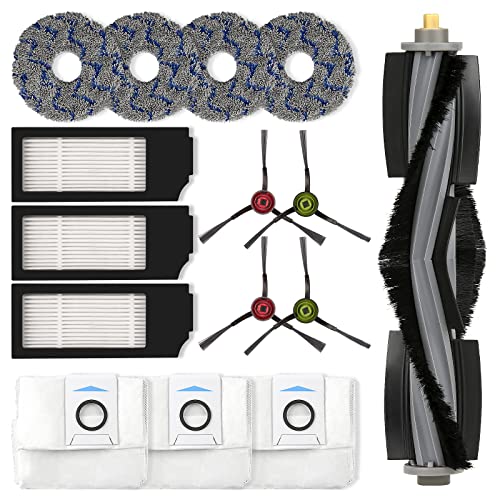 15 Pack) X1 Omni Replacement Parts for ECOVACS DEEBOT DEEBOT X1 Omni X1 PRO Omni X1Omni T10 Omni Robot Vacuum Accessories, 1 Roller Brush, 3 HEPA Filters, 3 Dust Bags, 4 Side Brushes, 4 Mop Pads (15 Count)