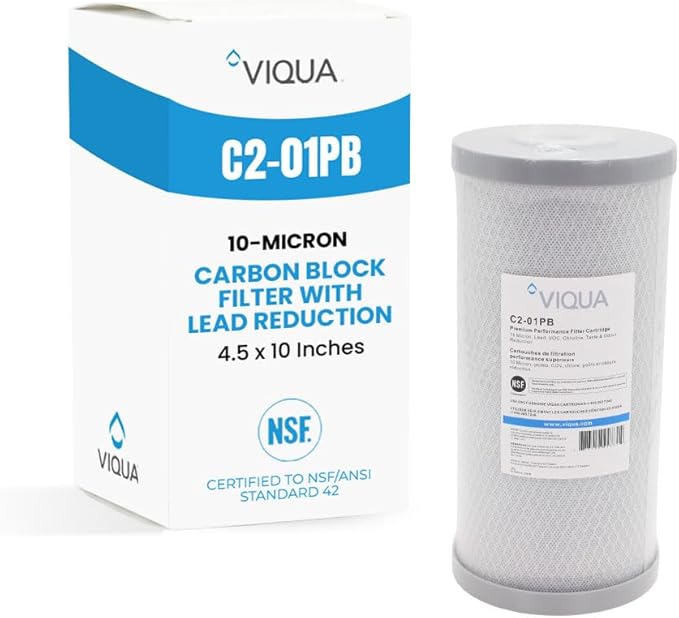 Viqua C2-01PB Carbon Block Water Filter with Lead Reduction - 10 Micron Cartridge Reduces Lead, Chlorine, Taste, Odor, Replacement Filter for AWP40B-V, AWP40C-V, AWP50B-V, FB1-1.5PF, 4.5 x 10-Inches