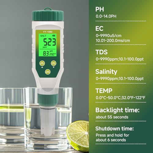 PH Meter & TDS Meter 5 in 1 Water Tester pH