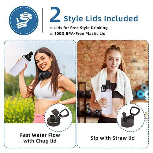 32oz Insulated Water Bottles Bulk 4 Pack with Straw Lid & Spout Lid (4 Count)