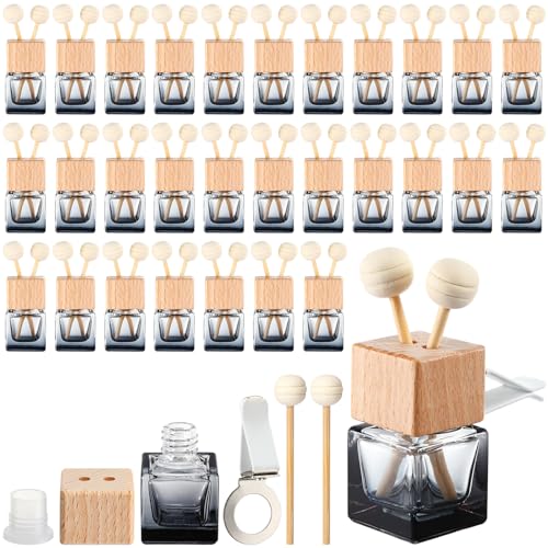 30 Pcs Car Air Freshener Diffuser with Vent Clip Empty Car Diffuser Bottles for Essential Oil Perfume Glass Bottle with Wooden Caps Stick (30 Count)