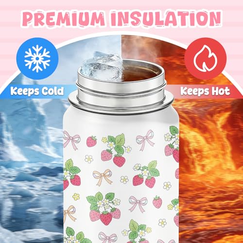 18oz Strawberry Water Bottle with 2Lids