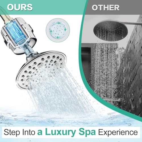 6 Spray High Pressure Filtered Shower Head for Hard Water Combo